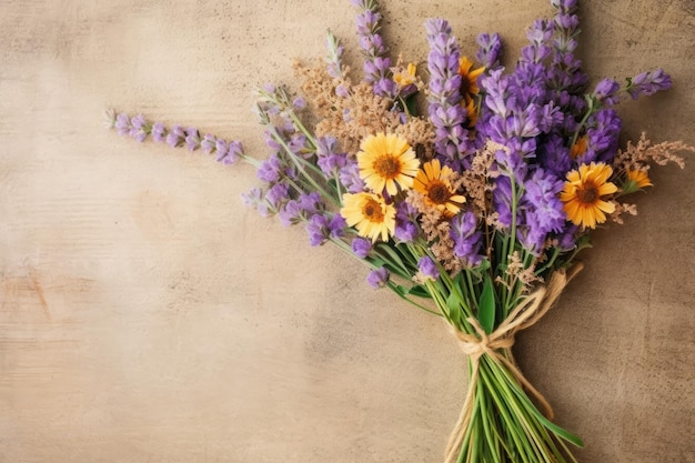 ramo de flores coreano con escritorio de madera Generado por IA