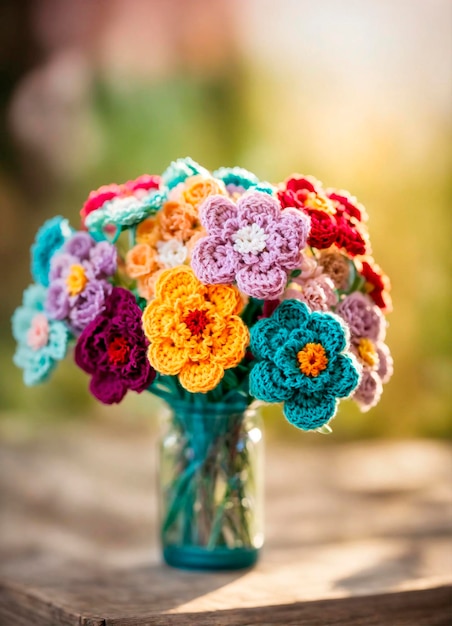 Ramo de flores en crochet enfoque selectivo