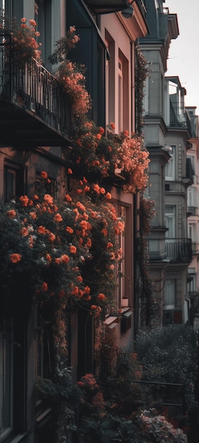 Un ramo de flores en un edificio.