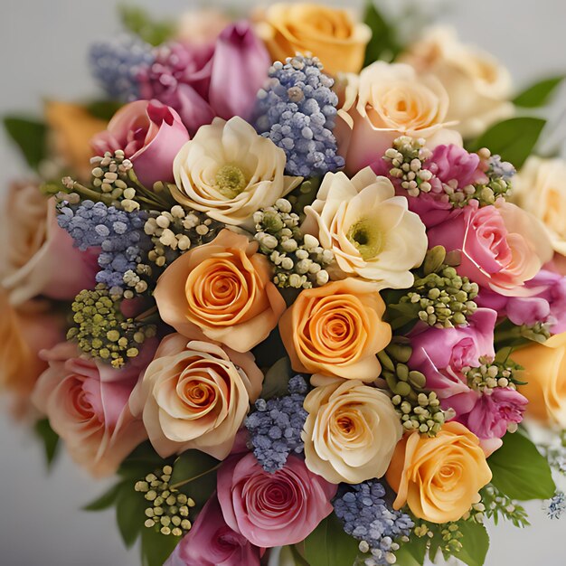 Foto un ramo de flores con un esquema de colores púrpura y amarillo