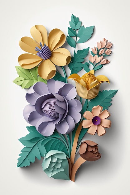 Un ramo de flores está hecho con flores de papel.