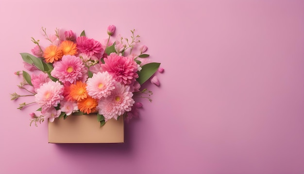 un ramo de flores en un estante con un fondo rosa