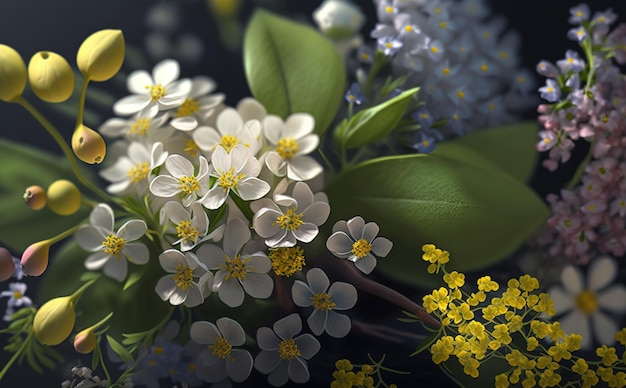 Un ramo de flores con una flor amarilla.