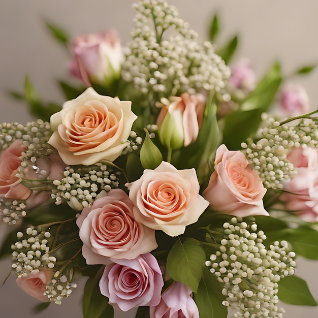 Foto un ramo de flores con un fondo blanco y flores rosadas