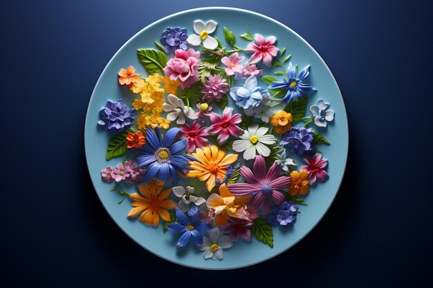 el ramo de flores ha sido arreglado en el plato con belleza