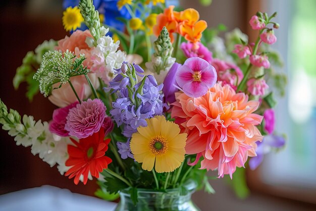 un ramo de flores en un jarrón con una flor en él