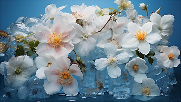 Un ramo de flores en un jarrón de vidrio con gotas de agua.