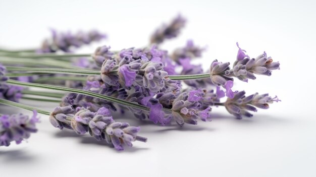 Ramo de flores de lavanda sobre un fondo blanco