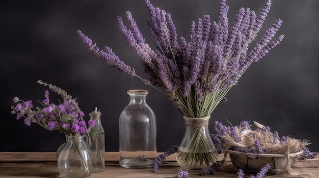 Un ramo de flores de lavanda sobre una mesa