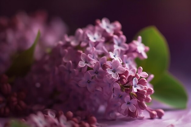 ramo de flores de lila en primer plano en un espacio de fondo de bokeh de lila para el texto