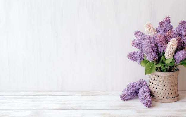 Un ramo de flores de lila sobre un fondo blanco