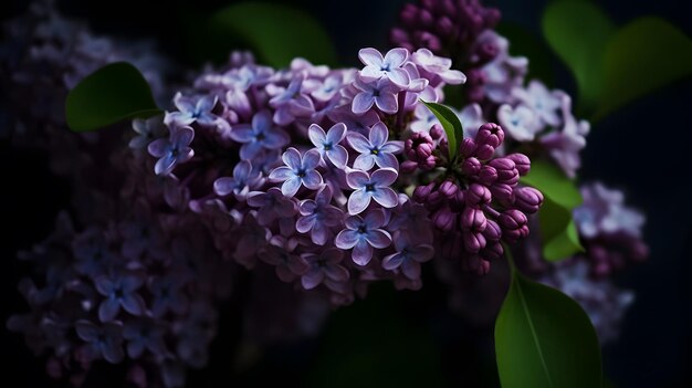 Un ramo de flores lilas moradas