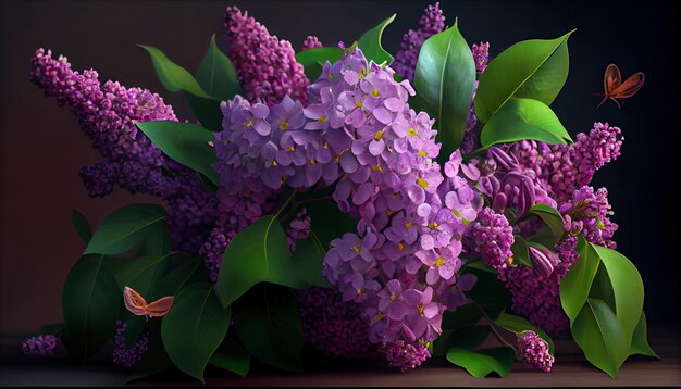 Ramo de flores lilas.