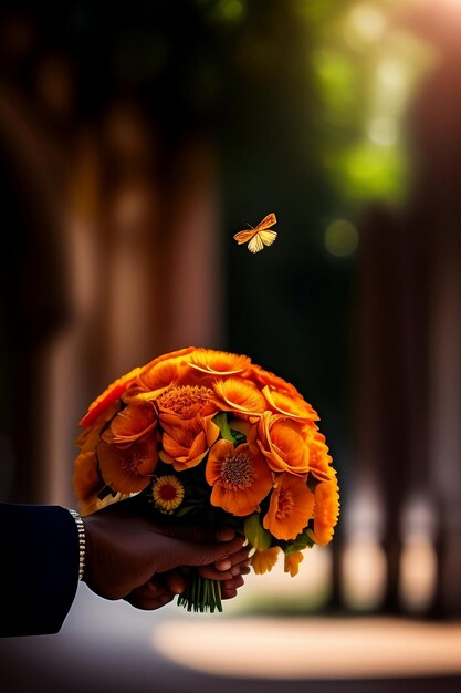 Foto un ramo de flores con una mariposa en él