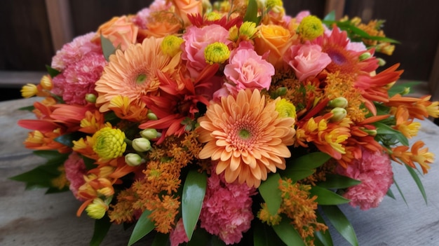 Un ramo de flores se muestra en una casa.