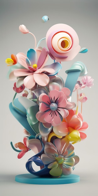 Un ramo de flores se muestra en un estilo 3d.