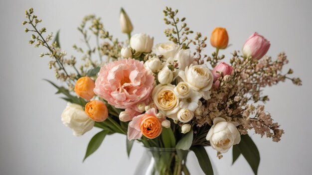 Foto un ramo de flores se muestra con un fondo blanco