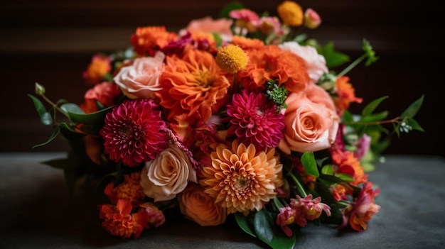 Un ramo de flores se muestra en una mesa.