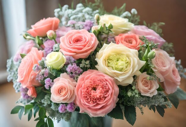 un ramo de flores se muestra con una rosa rosa y blanca