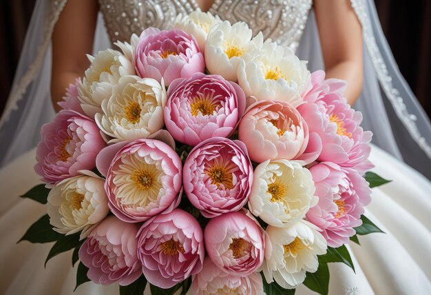 Foto un ramo de flores con la palabra peonías en la parte inferior