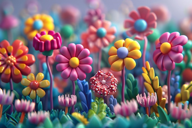 un ramo de flores con la palabra primavera en la parte inferiorSpring plantas de la naturaleza y flores fondo 3D