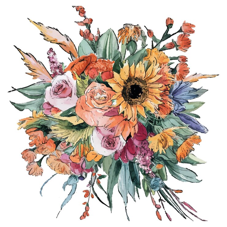 un ramo de flores con las palabras sol en la parte inferior
