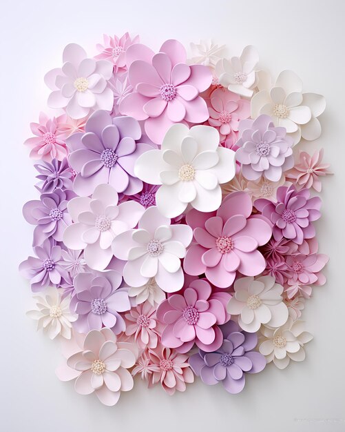 Un ramo de flores de papel coloridas sobre un fondo azul