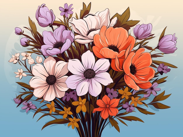 Ramo de flores de primavera en estilo retro Ilustración vectorial