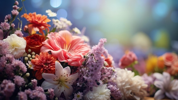 Ramo de flores de primavera y maqueta de fondo copyspace para celebración de primavera y San Valentín