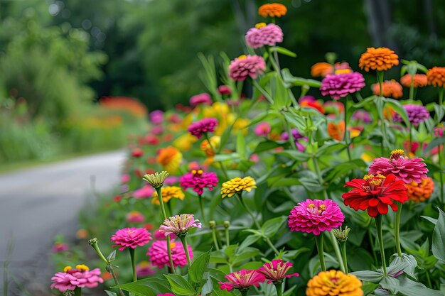 Foto un ramo de flores que están al lado de la carretera