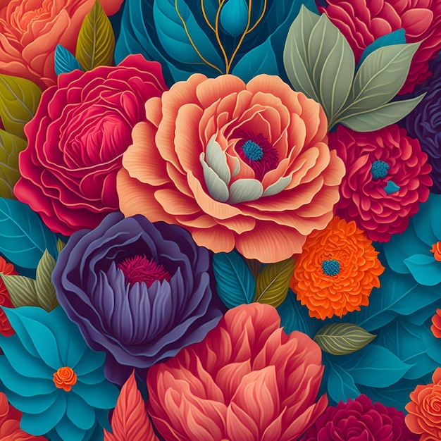 Foto un ramo de flores que están en una mesa una pintura detallada arte generativo hecho de flores