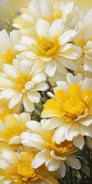 Un ramo de flores que son amarillas y blancas.
