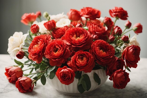 Un ramo de flores rojas en un blanco