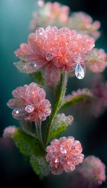 Ramo de flores rosadas con gotas de agua sobre ellas ai generativo