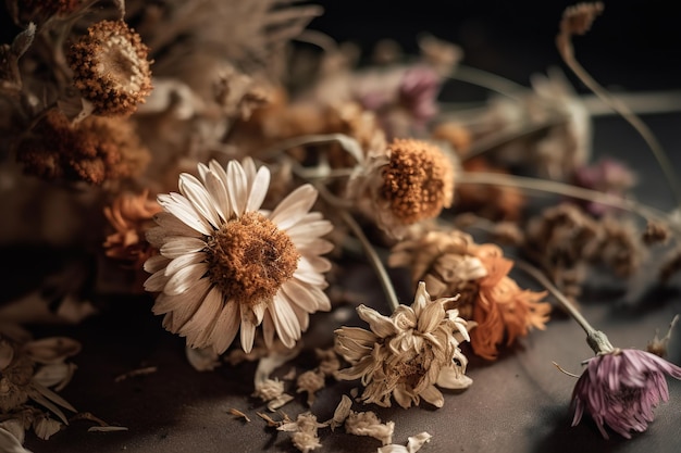 Un ramo de flores secas sobre una mesa