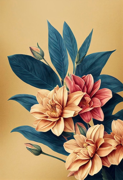 Ramo de flores de semitono, Ilustración floral