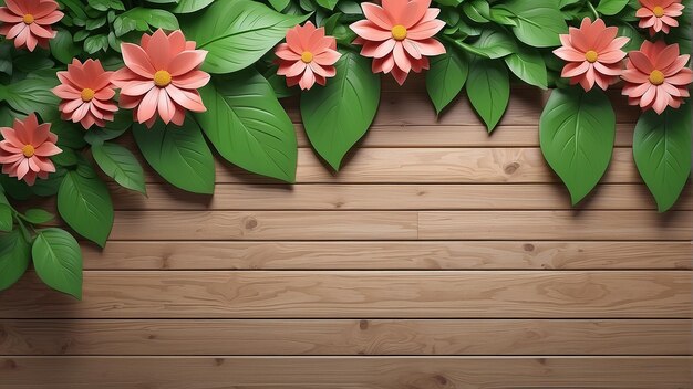 Un ramo de flores se sienta en una mesa de madera contra un fondo azul