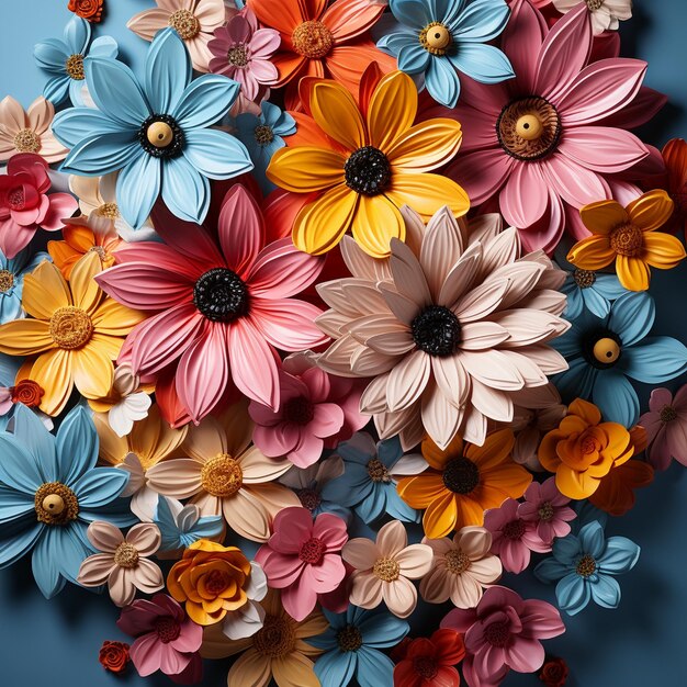 un ramo de flores sobre un fondo azul