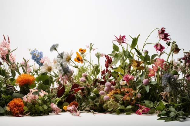 Un ramo de flores sobre un fondo blanco.