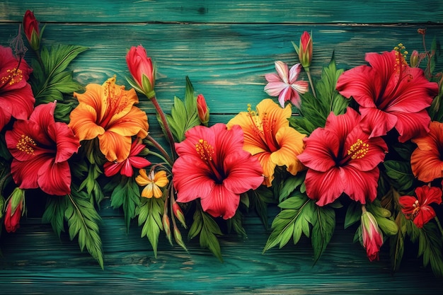 un ramo de flores sobre un fondo de madera.