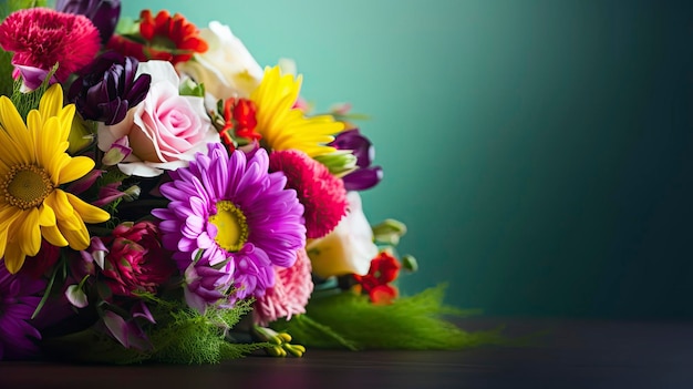 Un ramo de flores sobre un fondo verde