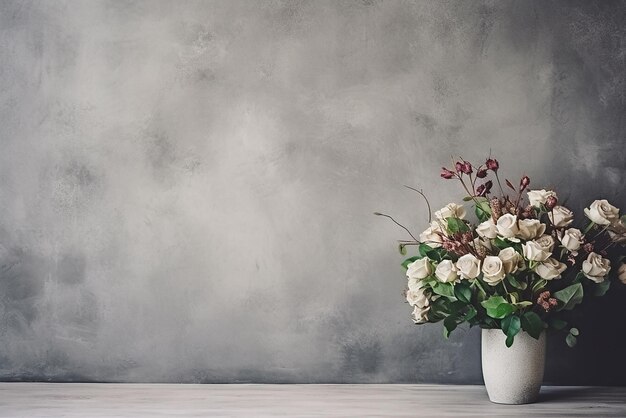 Un ramo de flores sobre una mesa sobre un fondo neutro