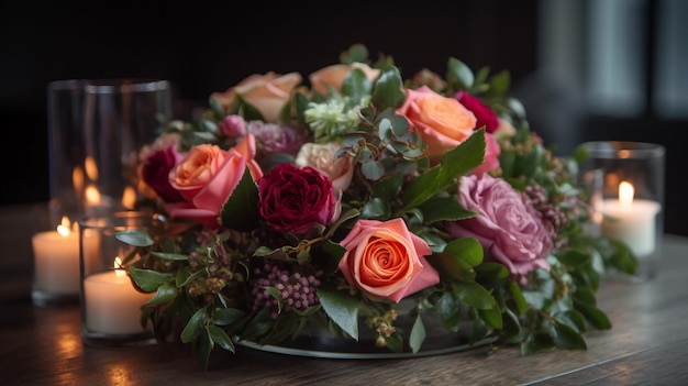 Un ramo de flores sobre una mesa