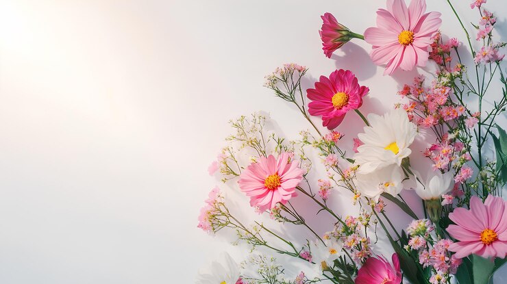 un ramo de flores con el sol detrás de ellos