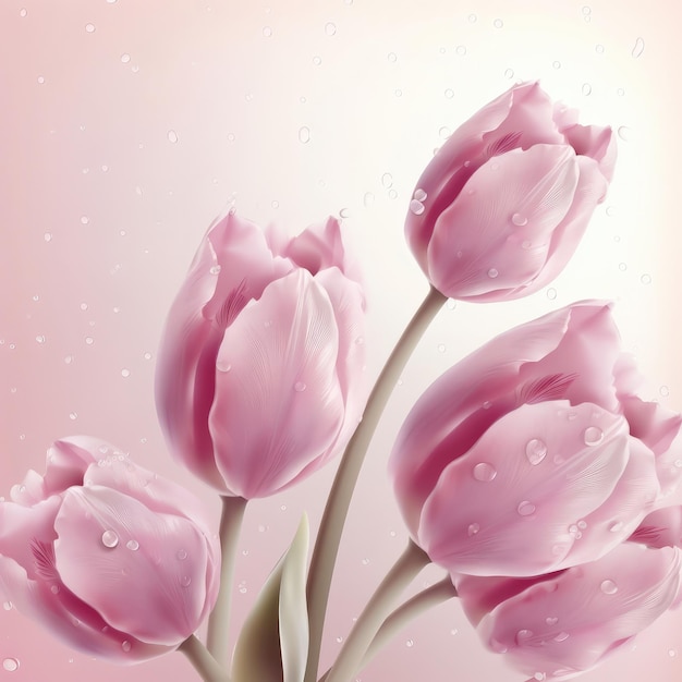 Ramo de flores de tulipán rosa sobre fondo a juego