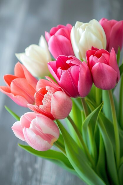 ramo de flores de tulipanes en un fondo de madera