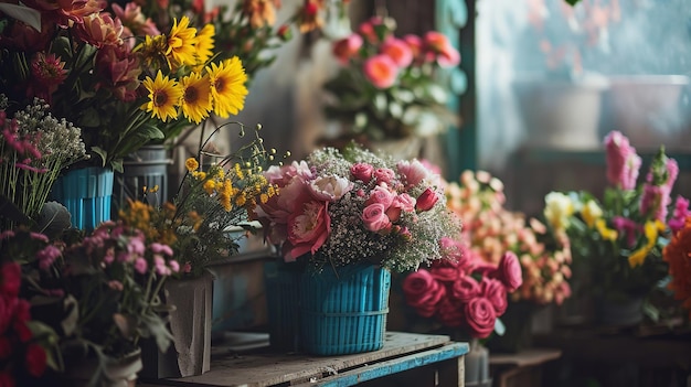 Un ramo de flores vibrantes en el mercado de flores