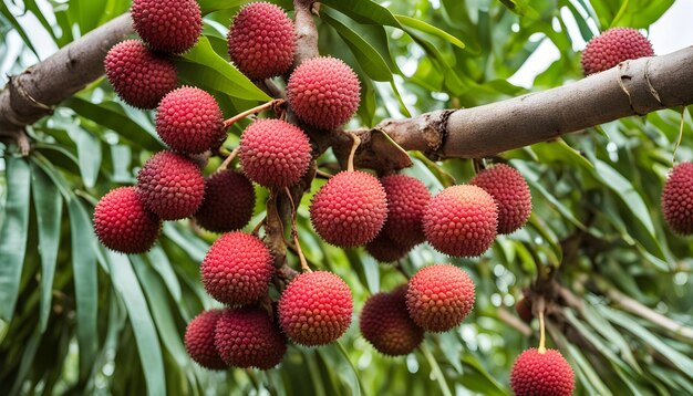 Foto un ramo de frambuesas en un árbol con hojas