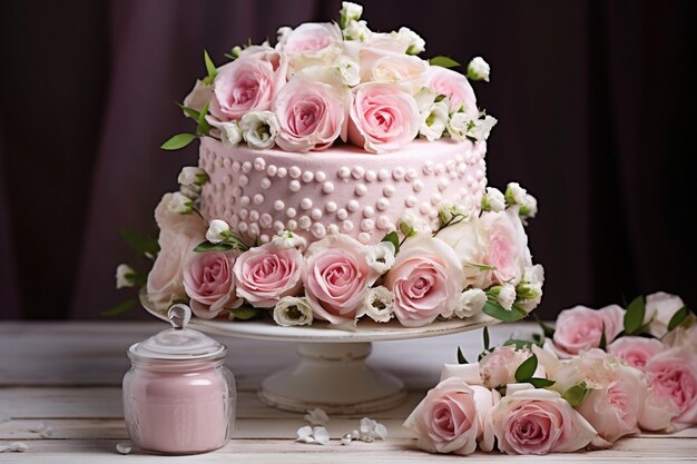 Foto un ramo fresco, un dulce amor, una celebración de la boda con pastel.