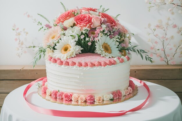 Foto un ramo fresco, un dulce amor, una celebración de la boda con pastel.